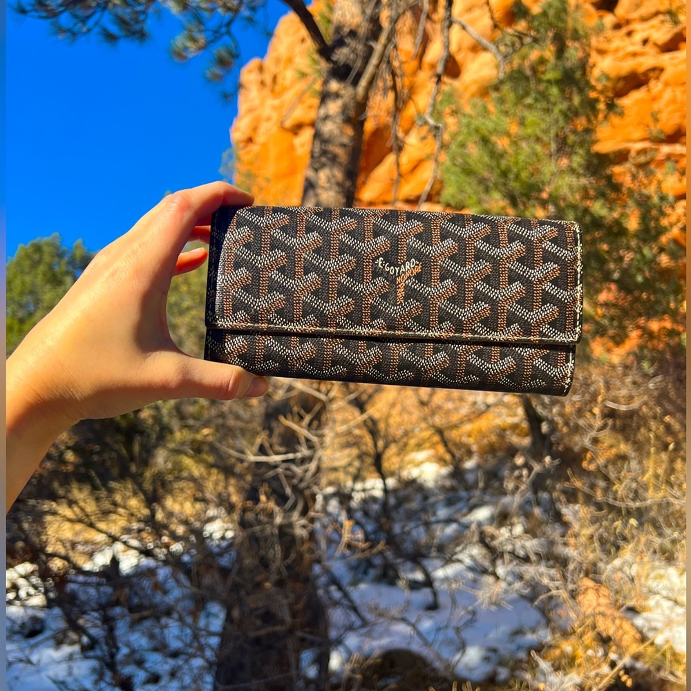 Goyard Varenne Long Wallet Black and Tan Entrupy Verified Authentic in Box